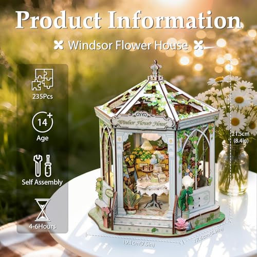 Fsolis Book Nook Kit DIY Miniature Kit for Adults Tiny House Bookshelf Diorama 3D Puzzles Flower Shop Craft Gifts for Women Book LoversWindsor Flower House - Image 5