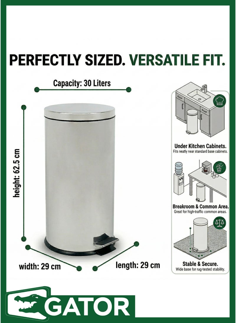 Gator Step Trash Bin | Glossy Stainless Steel Finish | Groove Pedal | Suitable For Bathrooms, Kitchens & Homes | 30 Liters - Image 3