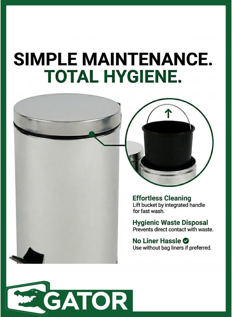 Gator Step Trash Bin | Glossy Stainless Steel Finish | Groove Pedal | Suitable For Bathrooms, Kitchens & Homes | 30 Liters - Image 4