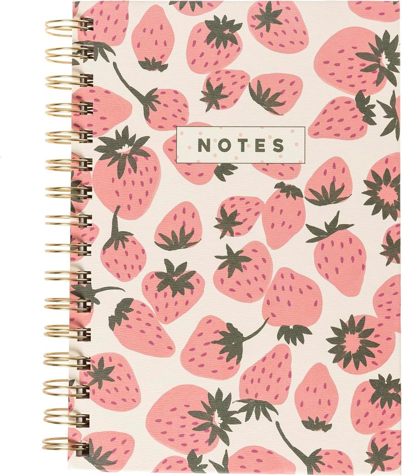 Graphique Hardbound Spiral Journal, 160 Ruled Pages Hard Cover Notebook, Diary, Lists, Record Month and Date, Premium Paper, Pink Strawberries, 6” x 8” - Image 1