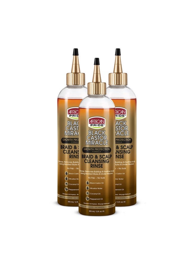 African Pride Black Castor Miracle Braid & Scalp Cleansing Rinse - Removes Build Up & Soothes Scalp, No Frizz, Contains Black Castor Oil, Micellar Water, Coconut Oil, Peppermint Oil, 12 Oz (3 Pack)  - Image 1