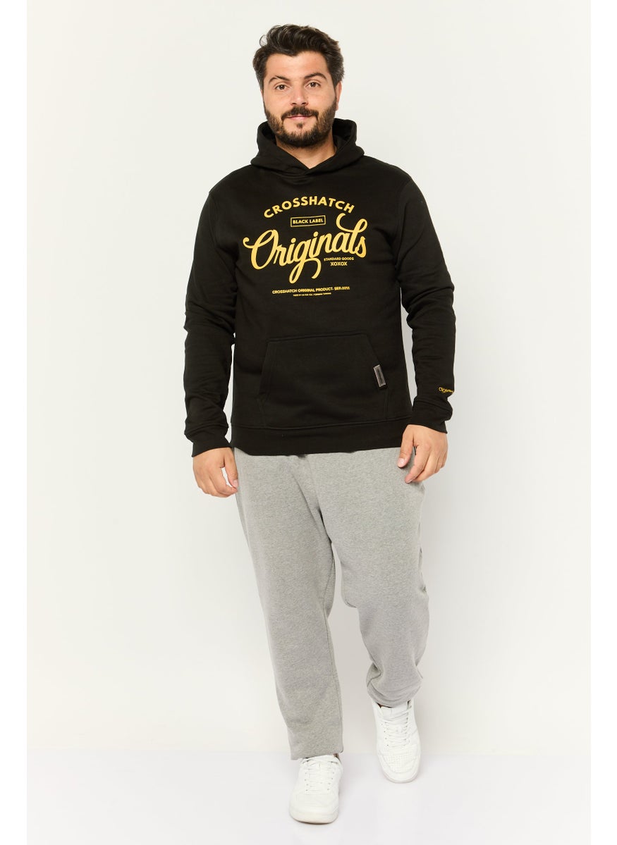 CROSSHATCH - Men Hooded Graphic Print Long Sleeves Sweatshirt, Black - Image 1