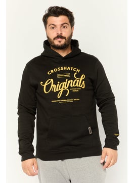 Men Hooded Graphic Print Long Sleeves Sweatshirt, Black