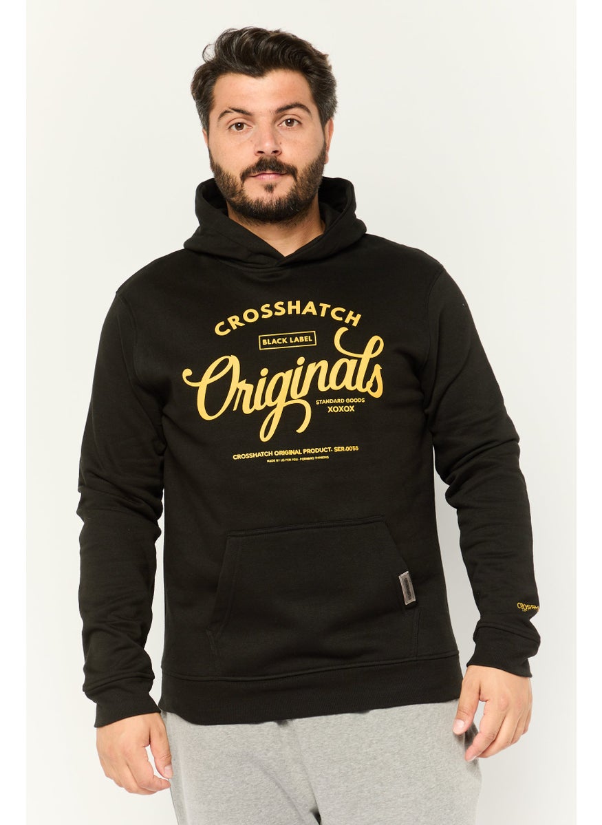 CROSSHATCH - Men Hooded Graphic Print Long Sleeves Sweatshirt, Black - Image 1