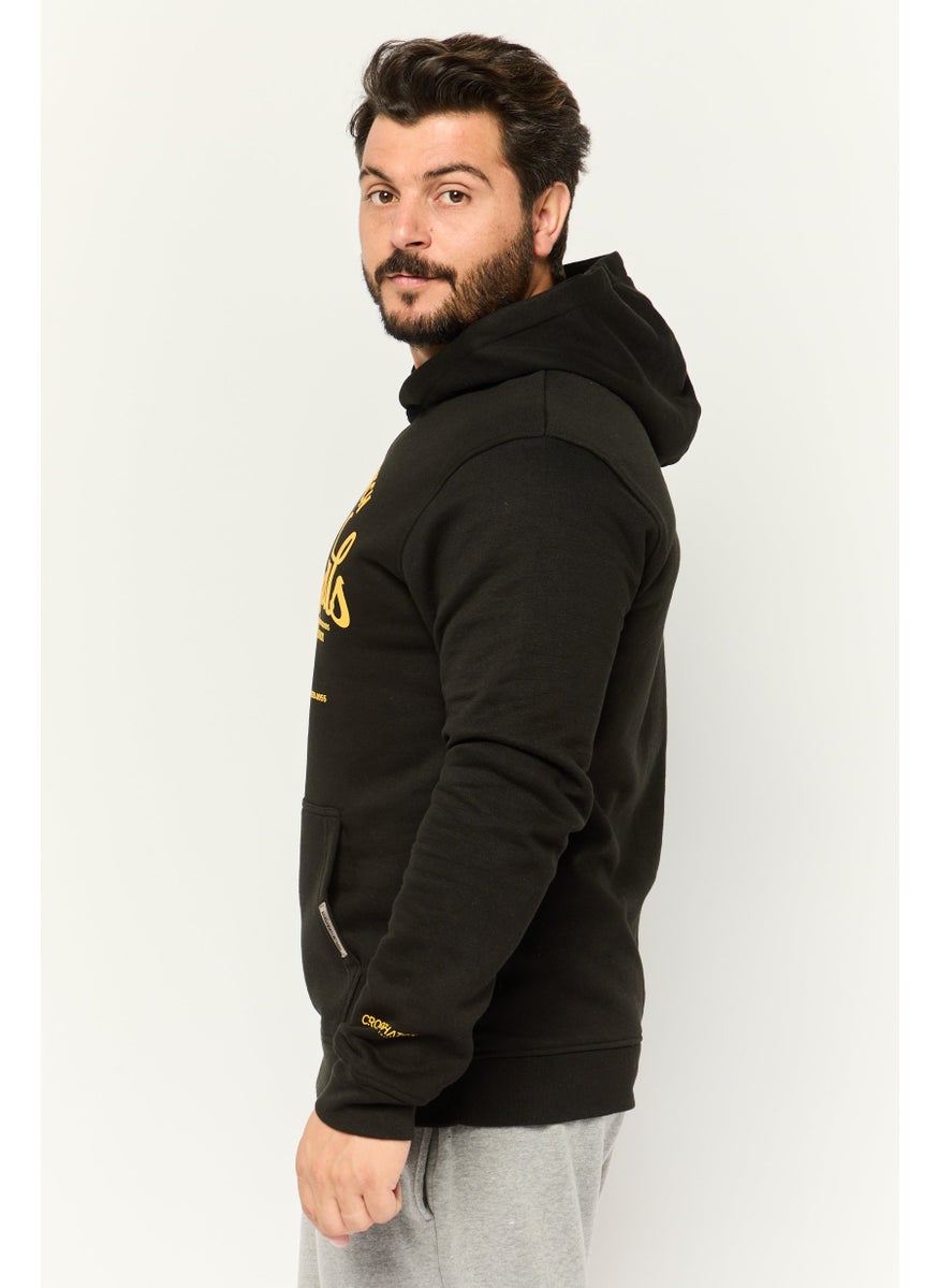 CROSSHATCH - Men Hooded Graphic Print Long Sleeves Sweatshirt, Black - Image 1