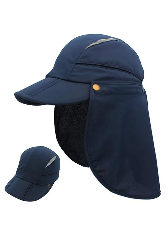 Sun Protection Cap with detachable cape，Boys UPF 50+ Sun Protection Cap Quick Dry Fishing Hat with Neck Flap，for Fishing,Hiking,Safari,Mountaineering ,Outdoor,Dark Blue ﻿  - Image 1