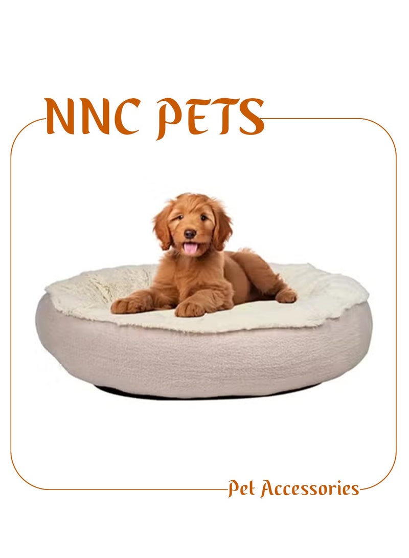 أن ان سي بيتس وسادة سرير للحيوانات الأليفة صغيرة مستديرة، سرير ناعم ومريح للقطط والكلاب للحيوانات الأليفة الداخلية، مناسب للحيوانات الأليفة الصغيرة، سرير للكلاب قابل للغسل في الغسالة، 55 سم طول (وردي وأبيض) - Image 1