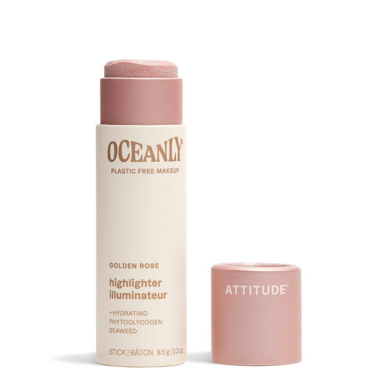 ATTITUDE Oceanly Lightweight Highlighter Stick, Titanium Dioxide-Free, EWG Verified, Plastic-Free, Vegan & Cruelty-free Makeup, Golden Rose, 0.3 Ounces - Image 1