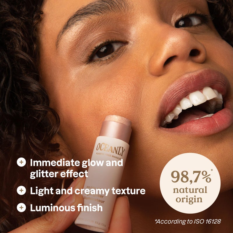ATTITUDE Oceanly Lightweight Highlighter Stick, Titanium Dioxide-Free, EWG Verified, Plastic-Free, Vegan & Cruelty-free Makeup, Golden Rose, 0.3 Ounces - Image 2
