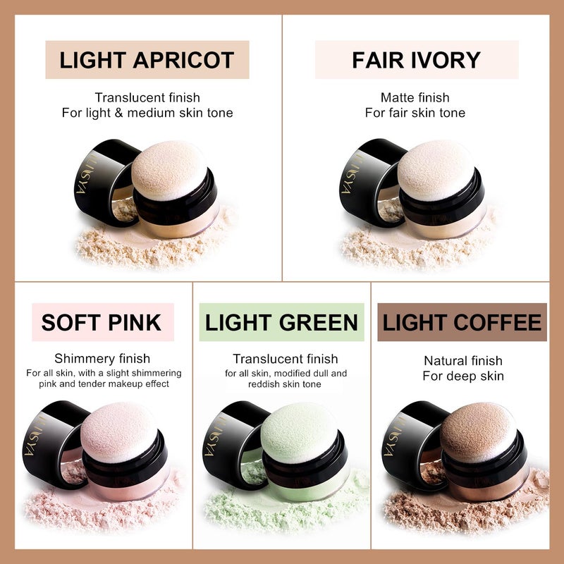 ILISYA ROUSE Setting Powder Lightweight Loose Powder Finishing Powder Long-Lasting Face Powder Waterproof with Soft Mushroom Powder Puff & Mirror, Matte Finish,0.28 Oz (Light Apricot/Translucent) - Image 5
