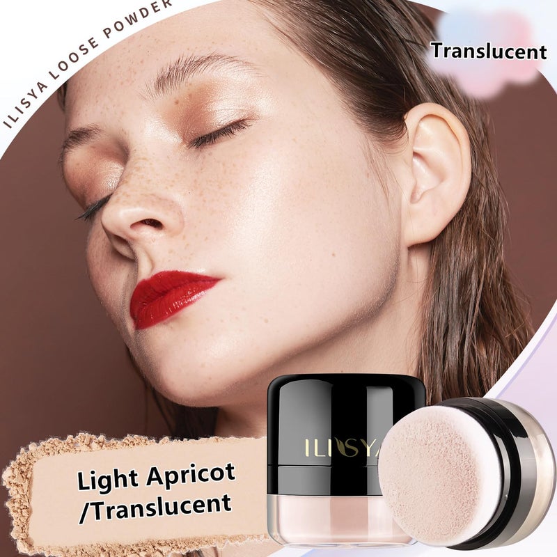 ILISYA ROUSE Setting Powder Lightweight Loose Powder Finishing Powder Long-Lasting Face Powder Waterproof with Soft Mushroom Powder Puff & Mirror, Matte Finish,0.28 Oz (Light Apricot/Translucent) - Image 4