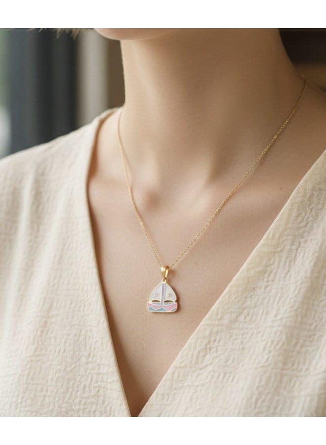 روبي آرت الذهب قلادة من الذهب الخالص عيار 18 قيراطًا مرصعة بالياقوت للبنات - 1.16 جرام - Image 2