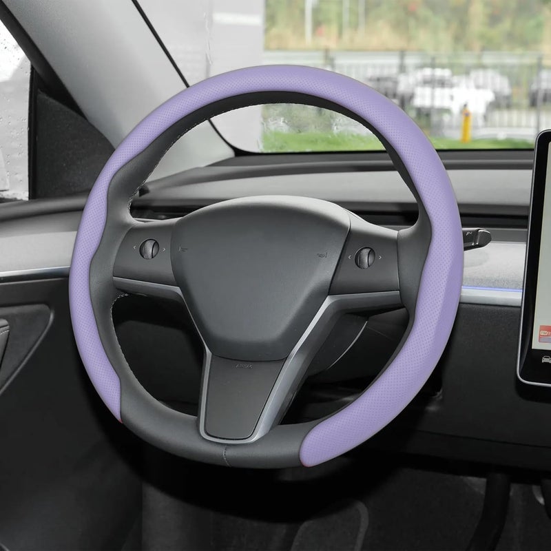 frani Leather Steering Wheel Cover, Universal 15 Inch Premium Non-Slip Steering Wheel Cover Light Purple - Image 1