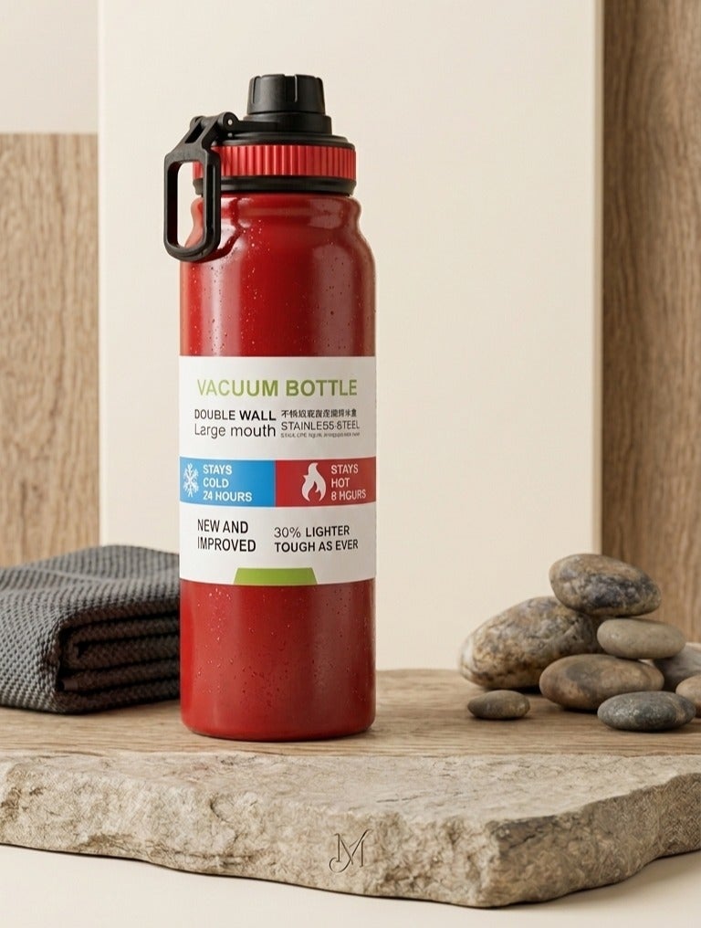 Vacuum Insulated Gym Water Bottle, Stain-less Steel Leakproof Double-Walled, BPA Free, Wide Mouth Sports Bottle with Handle