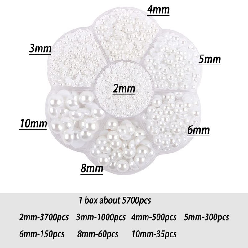 BLAAROOM 5800 Pcs Half Pearls for Crafts, Flatback Pearls for Artwork Making, DIY Rhinestones Accessory Nail Art, Face Gems Jewels Flat Back Craft Pearls - White - Image 2