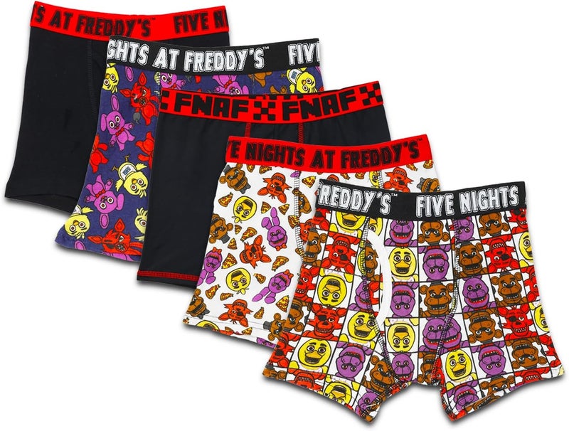 Five Nights at Freddys Boxer Brief Set Bundle with 5 Pairs of Five Nights at Freddys Boys Size 6 Plus Stickers  FNAF Underwear for Boys Multicolor