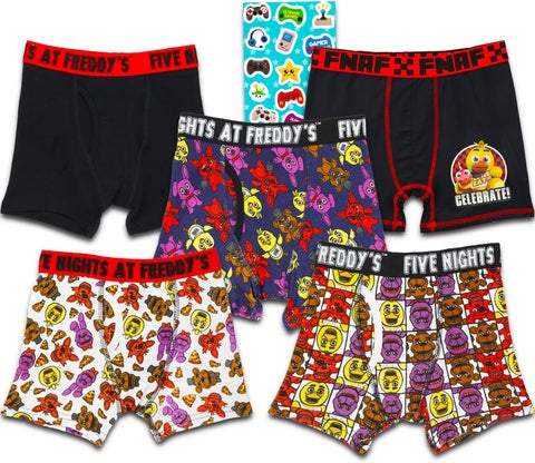 Five Nights at Freddys Boxer Brief Set Bundle with 5 Pairs of Five Nights at Freddys Boys Size 6 Plus Stickers  FNAF Underwear for Boys Multicolor