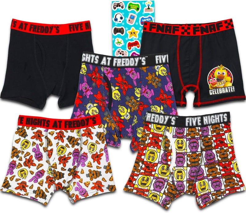 Five Nights at Freddys Boxer Brief Set Bundle with 5 Pairs of Five Nights at Freddys Boys Size 6 Plus Stickers  FNAF Underwear for Boys Multicolor