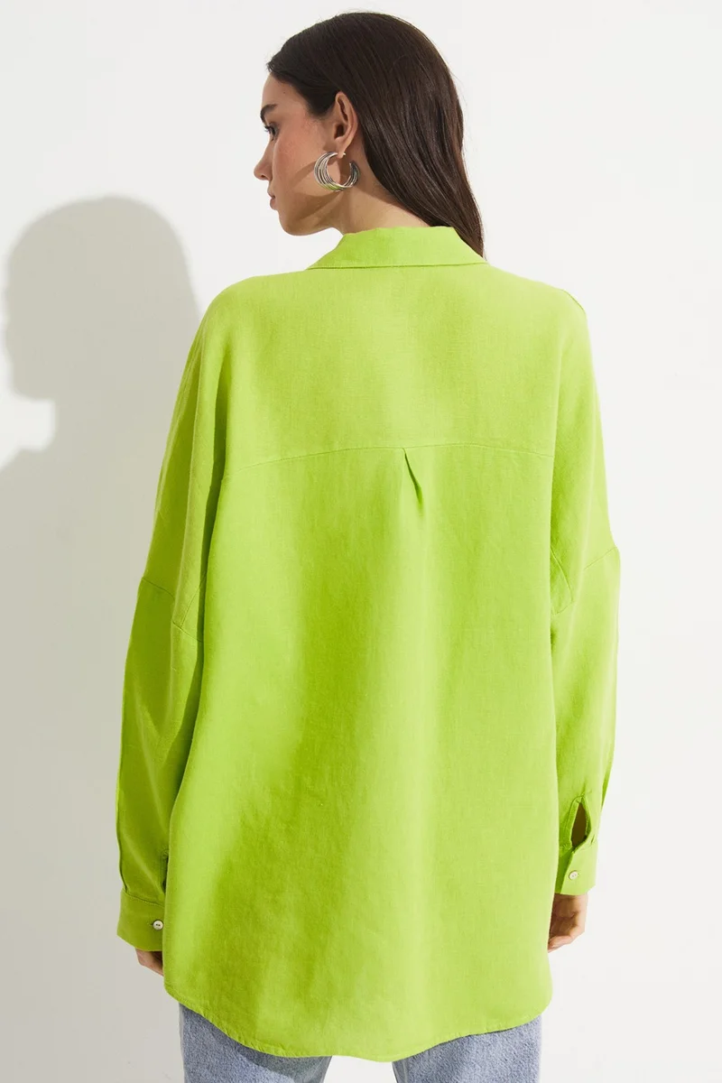 JUNE Women's Exclusive Boyfriend/Wide Pattern 100% Linen Shirt