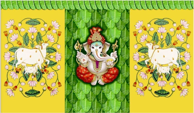 S2S Gaumata with Ganeshji Backdrop Cloth for Pooja Decoration Traditional, Background Decoration Cloth for Pooja Background Curtain Cloth for Festival Fabric - Gaumata with Ganeshji (Pack of 1) - Image 3