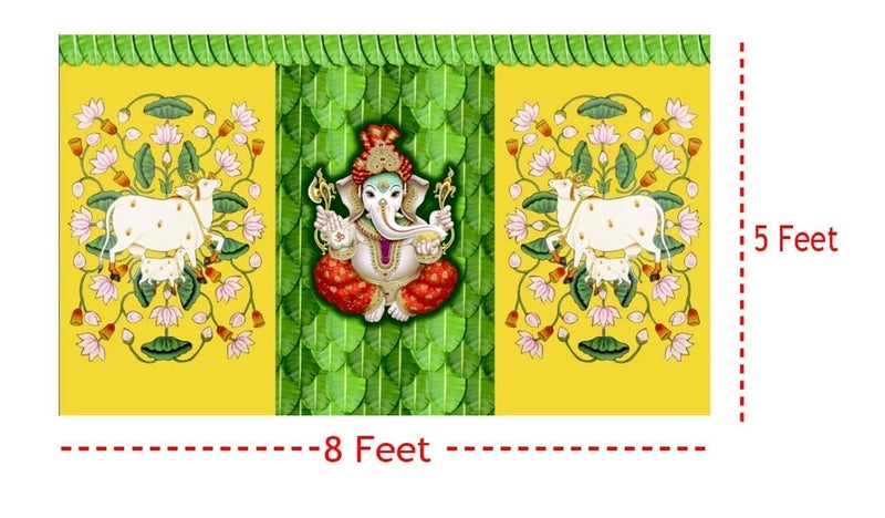S2S Gaumata with Ganeshji Backdrop Cloth for Pooja Decoration Traditional, Background Decoration Cloth for Pooja Background Curtain Cloth for Festival Fabric - Gaumata with Ganeshji (Pack of 1) - Image 2