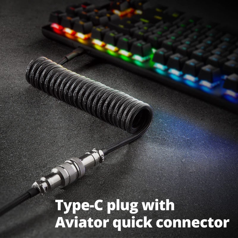 GUNMJO كابل USB C مخصص من GUNMJO برو مع لفائف مزدوجة للوحة المفاتيح للألعاب، كابل لوحة مفاتيح ميكانيكية مع موصل معدني قابل للفصل، 1.5 متر USB-C إلى USB-A، لون أسود كربوني - Image 3