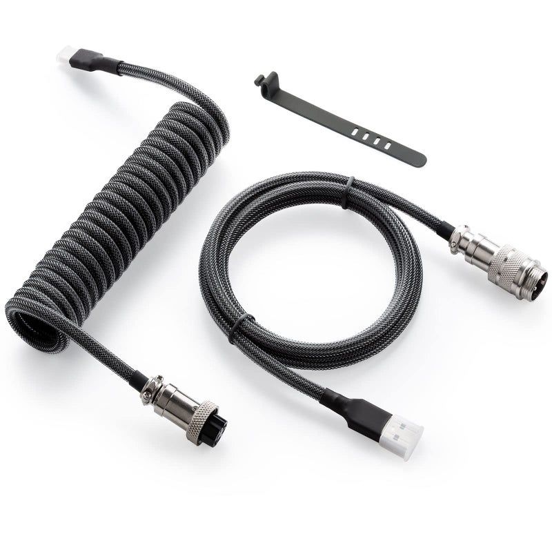 GUNMJO كابل USB C مخصص من GUNMJO برو مع لفائف مزدوجة للوحة المفاتيح للألعاب، كابل لوحة مفاتيح ميكانيكية مع موصل معدني قابل للفصل، 1.5 متر USB-C إلى USB-A، لون أسود كربوني - Image 1