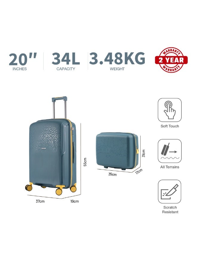 Eagle Express Neon X 2 Piece Luggage Set 14/20 Inch Peacock Blue, PP Hard Shell Trolley Suitcase Set with Vanity Case and Cabin Carry On Luggage, Lightweight Travel Bags with 360 Spinner Wheels, Secure Lock System and 2 Year Warranty - Image 3