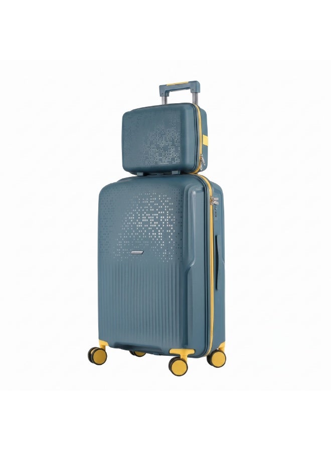 Eagle Express Neon X 2 Piece Luggage Set 14/20 Inch Peacock Blue, PP Hard Shell Trolley Suitcase Set with Vanity Case and Cabin Carry On Luggage, Lightweight Travel Bags with 360 Spinner Wheels, Secure Lock System and 2 Year Warranty - Image 1