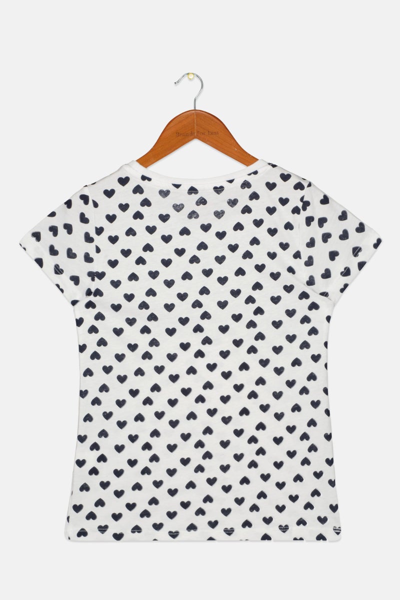 Kids Girl Crew Neck Short SLeeves Allover Printed T-Shirt, Black