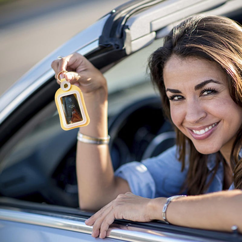 Yellow Portable Key Case Holder Sturdy Material Lightweight Keychain Bag Car Accessories - Image 4