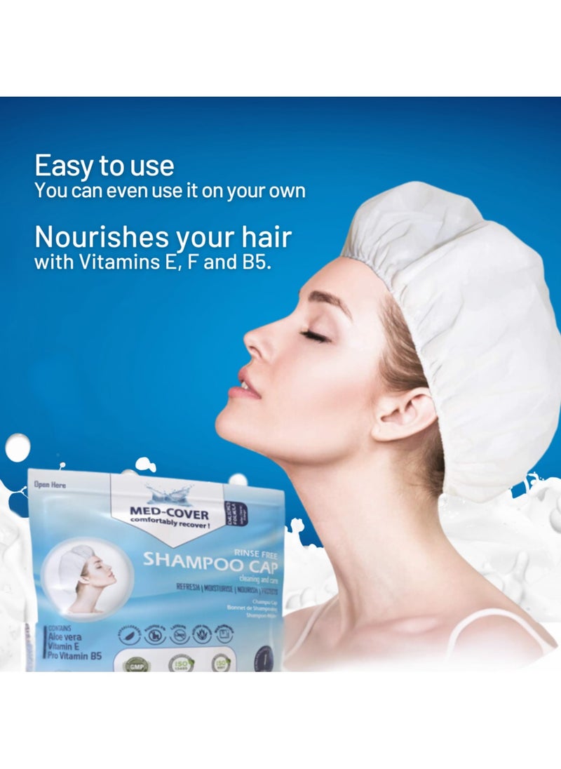 MED-COVER 6 x No Rinse Shampoo Cap from Medoffice - Waterless Easy Hair Wash - Allergen Free - Neutral Hair pH - Enriched Formulation with Vitamin E, ProVitamin b5 and Aloe-Vera
