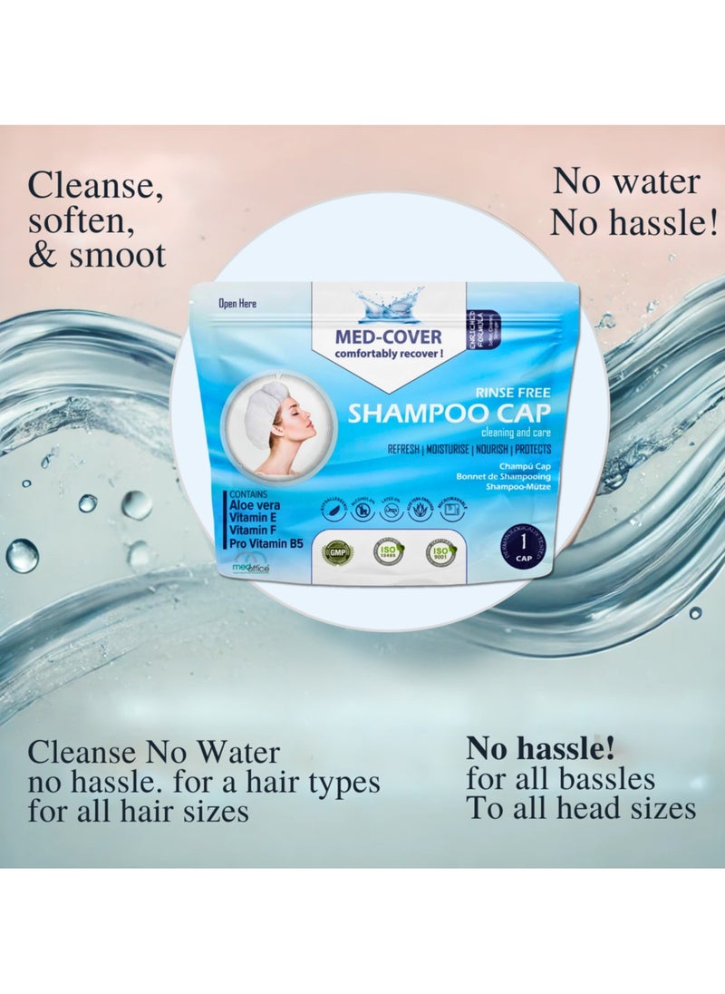 MED-COVER 6 x No Rinse Shampoo Cap from Medoffice - Waterless Easy Hair Wash - Allergen Free - Neutral Hair pH - Enriched Formulation with Vitamin E, ProVitamin b5 and Aloe-Vera