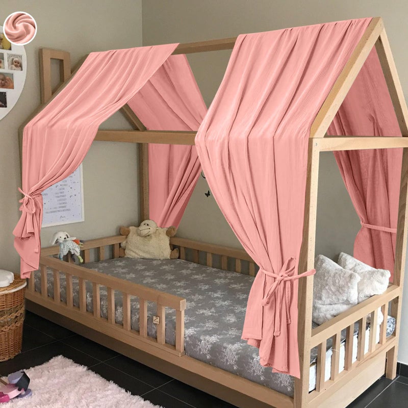 HOTUT Extra Wide Princess Bed Canopy, 2pcs Large Children Bed Canopy, 100% Cotton Girls Mosquito Net, Kids Princess Play Tents Nursery Room Decoration for Baby, for Women Bedroom Decorations Dark Pink - Image 1