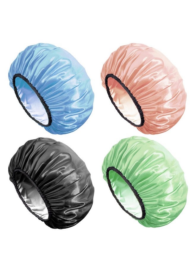 Aquior Shower Cap,4-Pack Large Shower Caps For Women Long Hair, Premium Soft Silky Satin Reusable Hair Cap For All Hair Lengths And Big Hairstyles - Image 1
