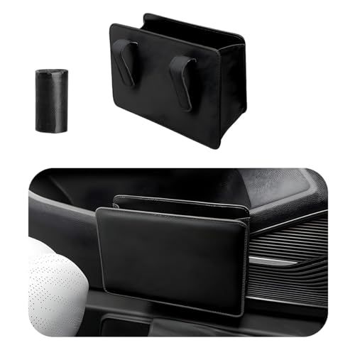 Yourkar Car Trash Can Foldable Waterproof Leather Car Garbage Organizer Holder Automotive Mini Dustbin Container with One Roll Trash Bag Universal Interior Car Accessories Black - Image 1