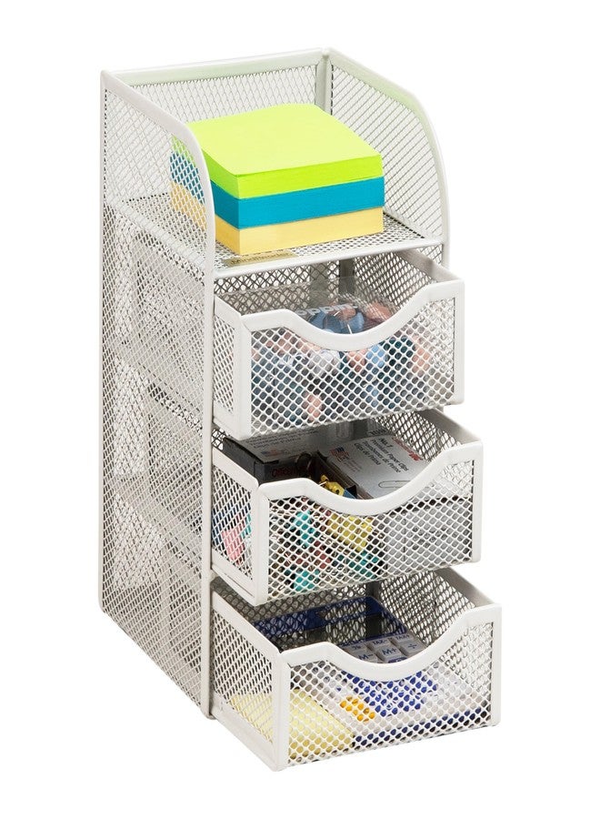 Mind Reader Desktop Accessory Storage, Paper Binder Clip Basket, Workspace, Office, Metal Mesh, 4.75"L x 5"W x 8"H, White - Image 1