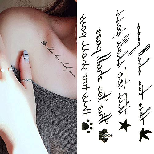 Oottati Small Cute Temporary Tattoo Bird Crown English Word Quote This Too Shall Pass (2 Sheets) - Image 3