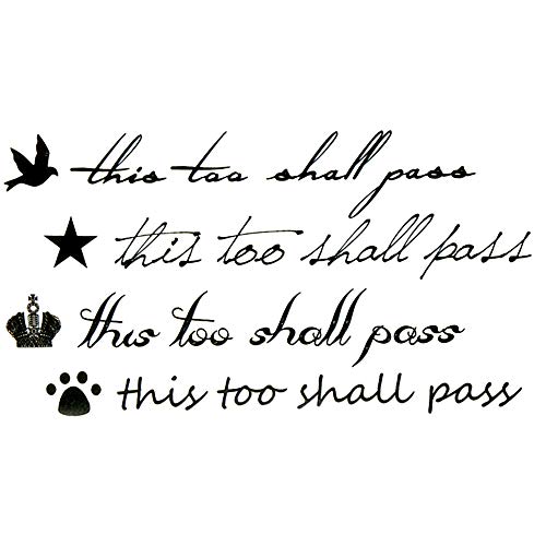 Oottati Small Cute Temporary Tattoo Bird Crown English Word Quote This Too Shall Pass (2 Sheets) - Image 1