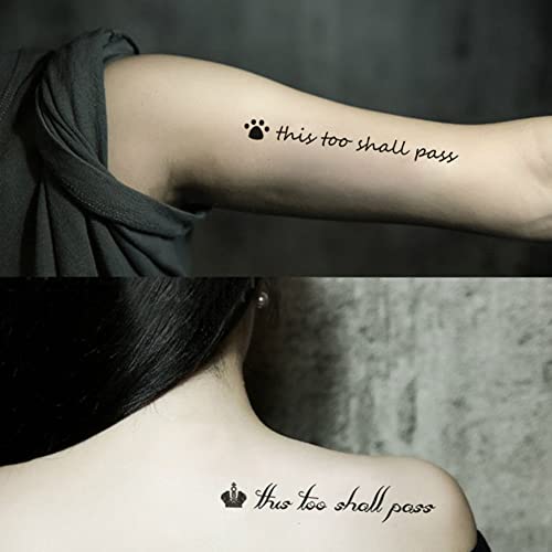 Oottati Small Cute Temporary Tattoo Bird Crown English Word Quote This Too Shall Pass (2 Sheets) - Image 4