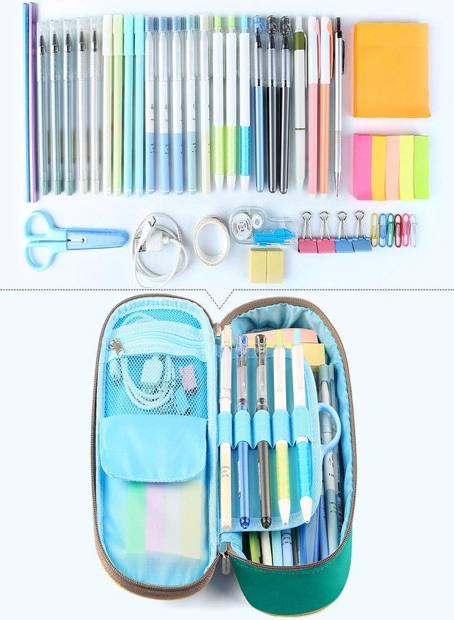 Homecube Pencil Case Big Capacity Pencil Bag Makeup Pouch Durable Students Stationery with Double Zipper Pen Holder for School/Office, Green - Image 2