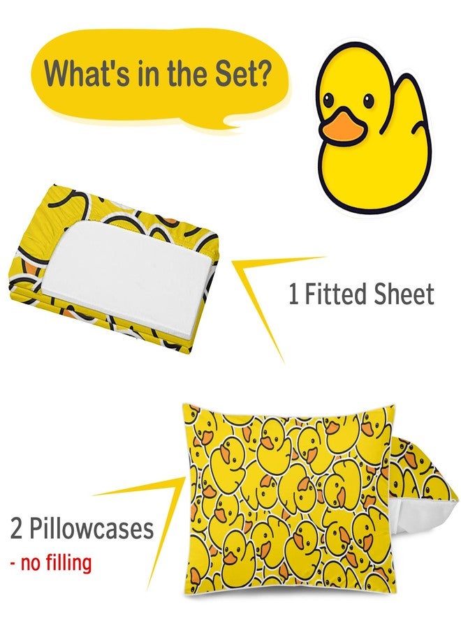 ARIGHTEX Yellow Rubber Duck Fitted Bed Sheet Set Kids Soft Microfiber Breathable Bedding All-Round Elastic Pocket 3 Pieces Fitted Sheet Set for Boys and Girls (Full) - Image 3