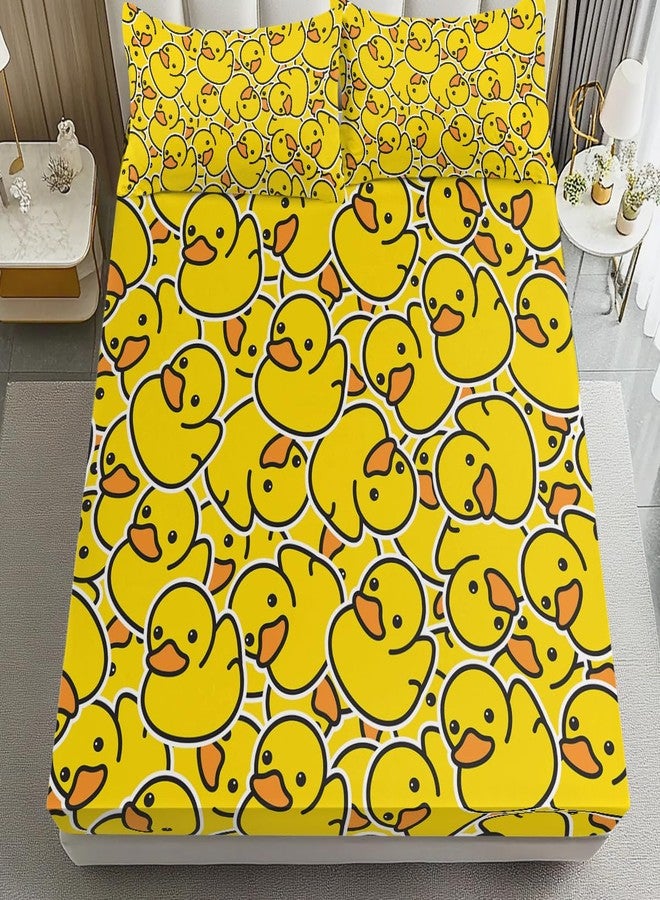ARIGHTEX Yellow Rubber Duck Fitted Bed Sheet Set Kids Soft Microfiber Breathable Bedding All-Round Elastic Pocket 3 Pieces Fitted Sheet Set for Boys and Girls (Full) - Image 4