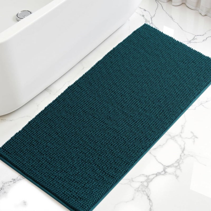 subrtex Bathroom Rugs, 24" x 60" Chenille Bath Rug Soft Short Plush Bath Mat Soft Shower Mat Water Absorbent Shower Mat Quick Dry Machine Washable, Teal - Image 1