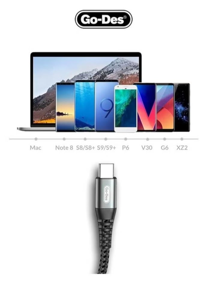 GO-DES 3 Meter USB-C to USB-C Cable Black 40W Fast Charge 5A Power Delivery Cord for High-Speed Charging and Data Transfer - Image 2