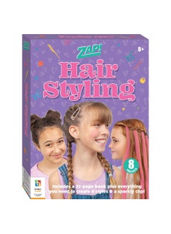 Hinkler Zap! Hair Styling Kit - DIY Hair Styling Set for Kids includes a tail comb, 2 sticks of hair chalk, hair clip, braiding tool, 160 stick-on hair-clip gems, metallic hair elastics, and 10 bobby pins, Fun Hairstyling Activities, Create Unique Hairdos, Gift for Young Stylists