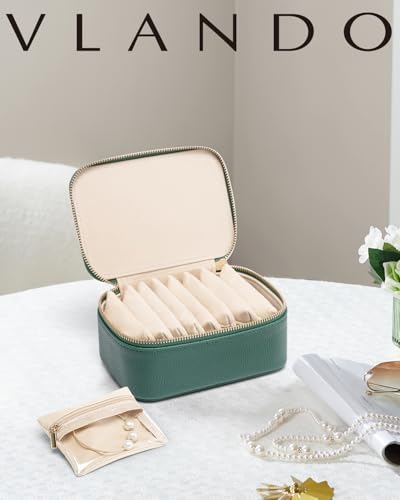 VLANDO Jewelry Travel CaseTravel Jewelry Organizer with Clear Velvet Jewelry Bags 8Pcs Zipper Pouch for Women Girl GiftGreen - Image 3