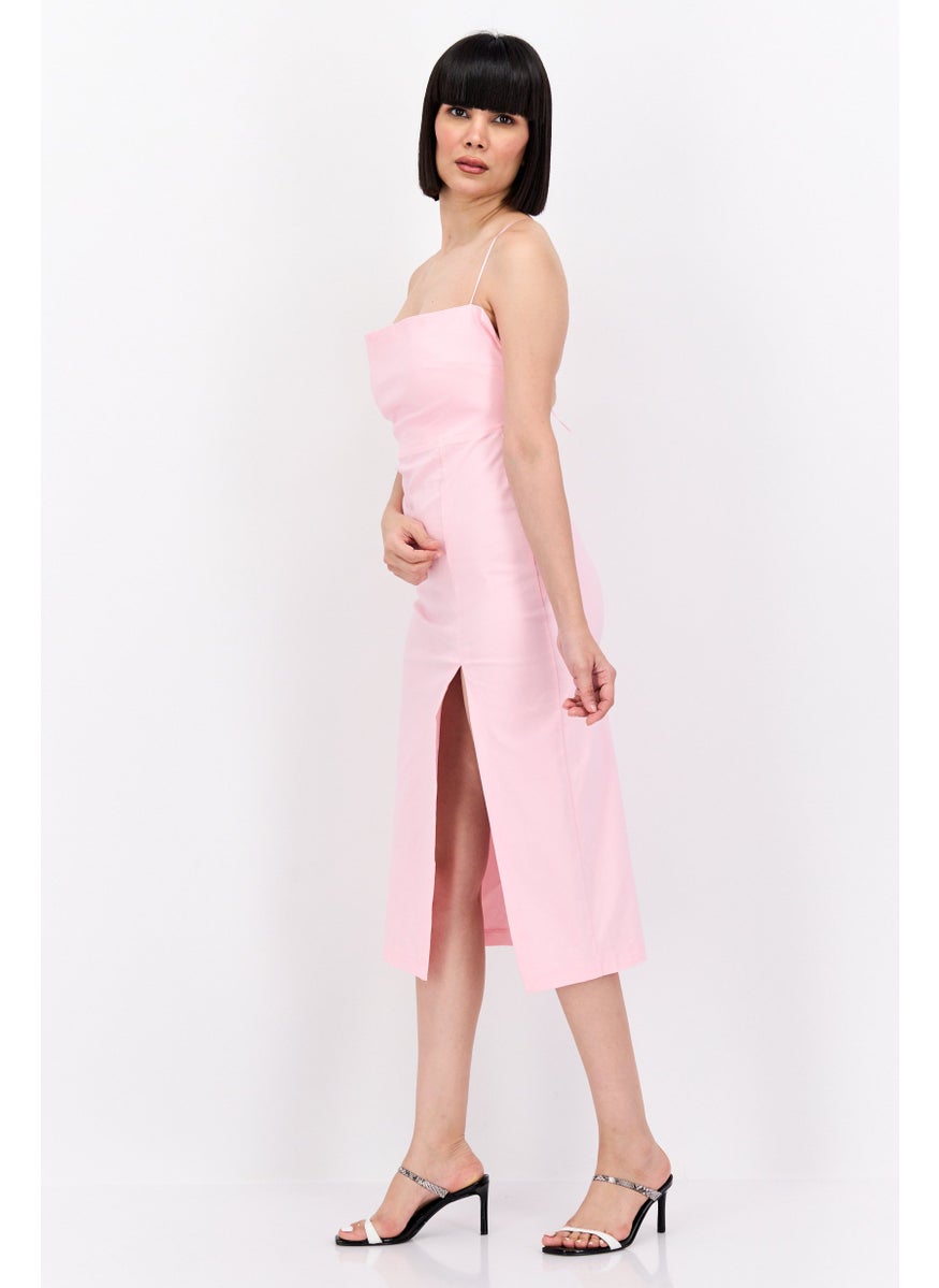 Vesper Women Plain Midi Dress, Pink  - Image 3