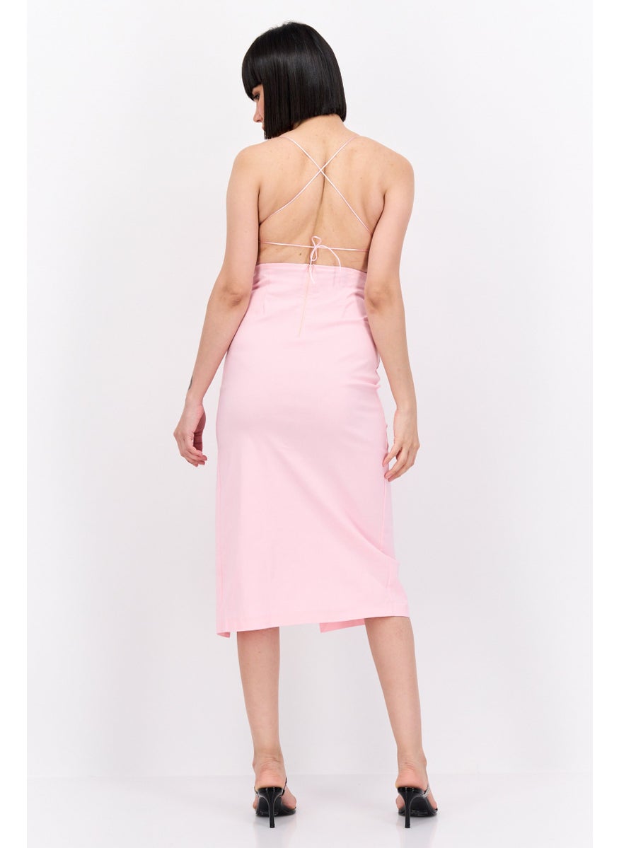 Vesper Women Plain Midi Dress, Pink  - Image 4
