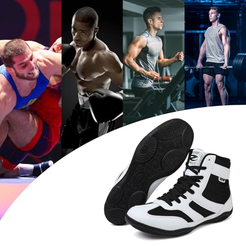 ziitop Wrestling Shoes Men Boxing Shoe for Mens Weightlifting Powerlifting Deadlift Squatting High Top Fitness Zero Drop BlackWhite - Image 3